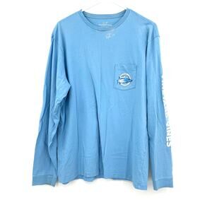 Vineyard Vines Size Large Long‎ Sleeve Top Shirt Blue Fish Print Cotton